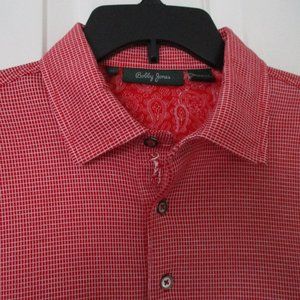 Bobby Jones Premium Mens S/S Red & White Cotton Check Golf Polo Shirt - Medium